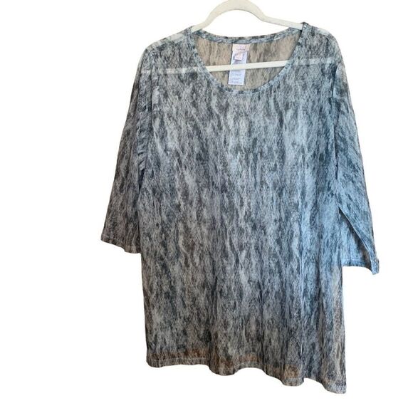 LOGO Layers By Lori Goldstein Womens Plus Size 2X Multicolor Sheer Print Blouse - Picture 1 of 6